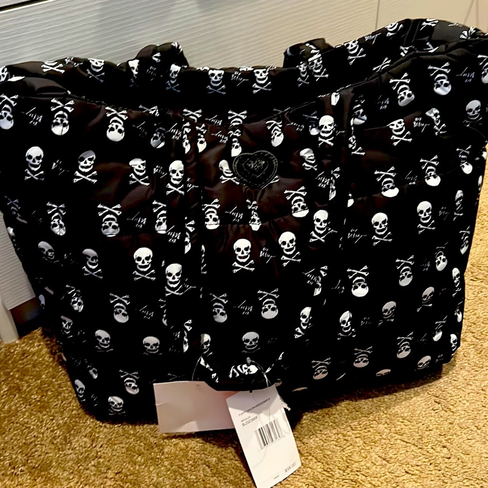 Skull puffy nylon weekender Betsey Johnson